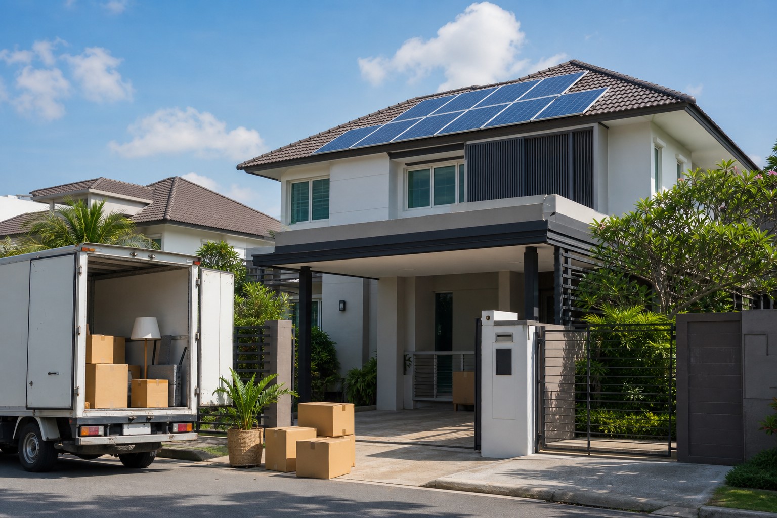 Malaysian landed home with rooftop solar panels